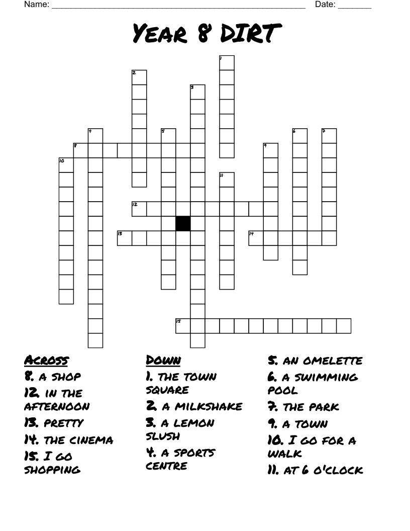 Year 8 DIRT Crossword