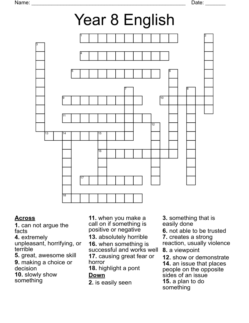 Year 8 English Crossword