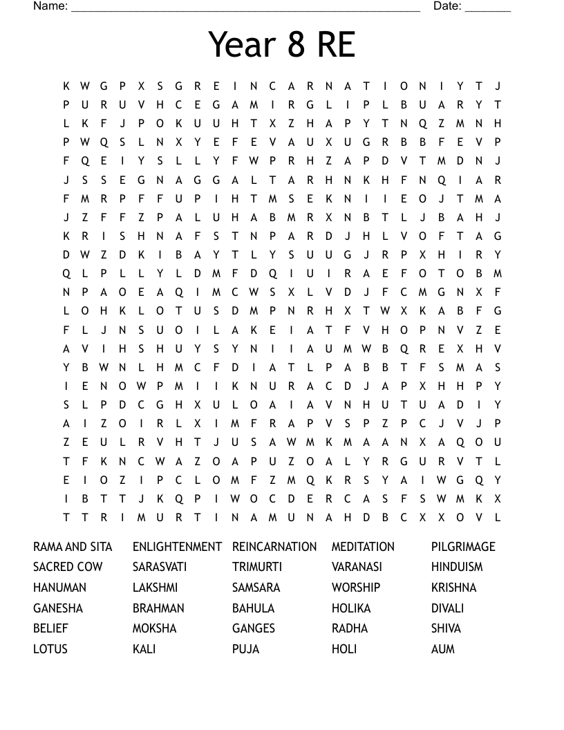 Year 8 RE Word Search