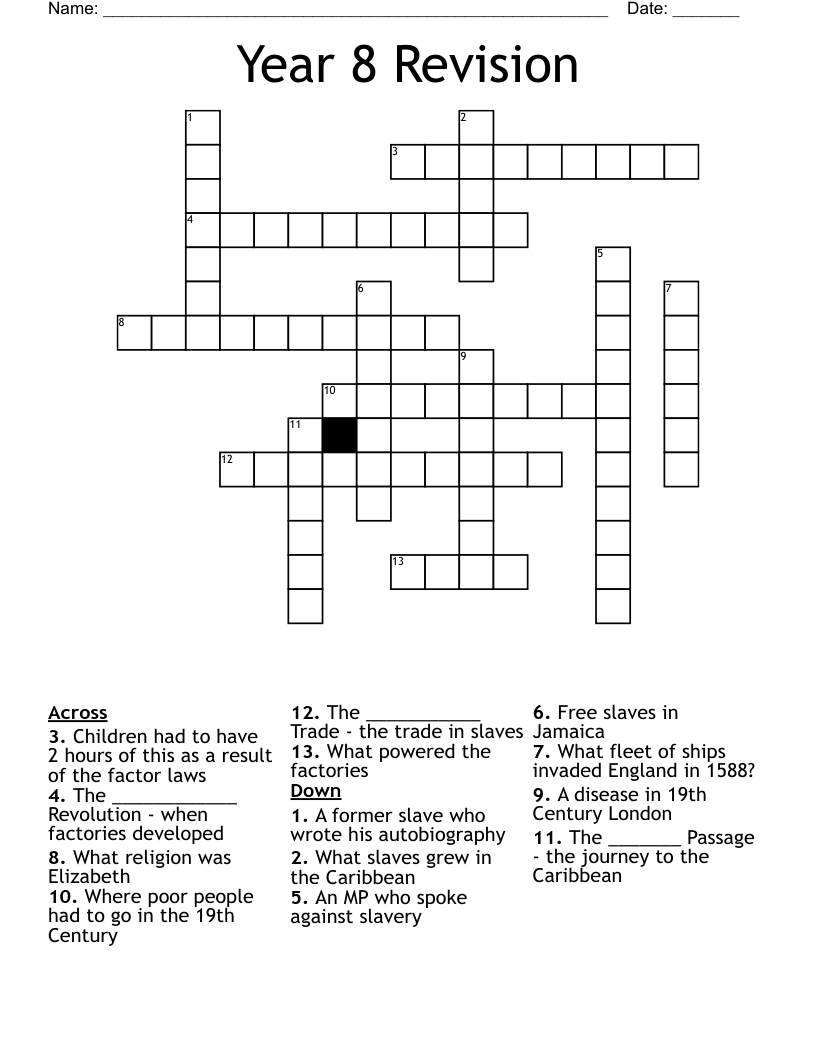 Year 8 Revision Crossword