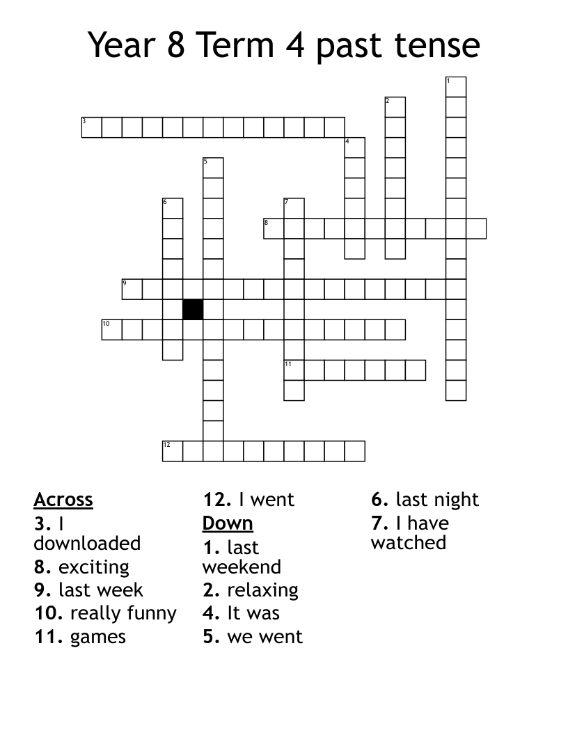 Year 8 Term 4 past tense Crossword