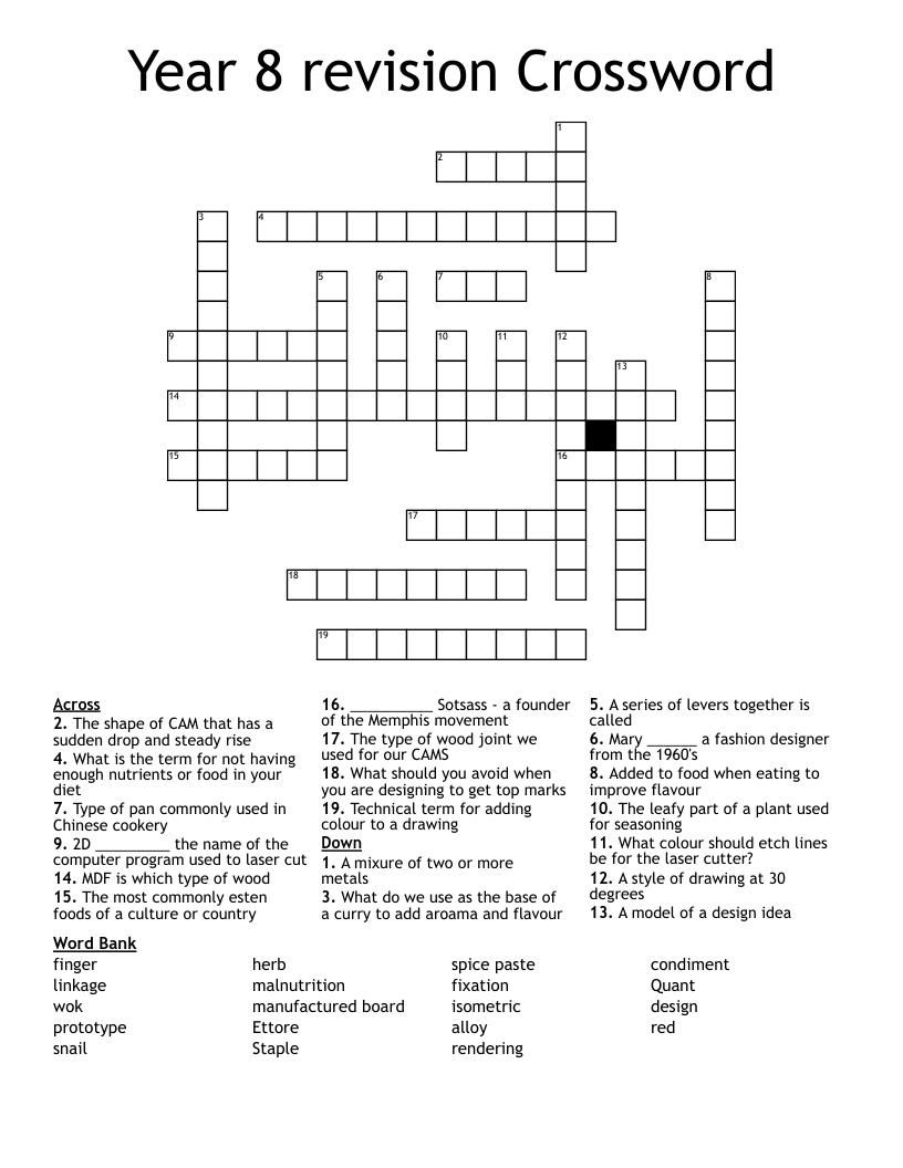 Year 8 revision Crossword
