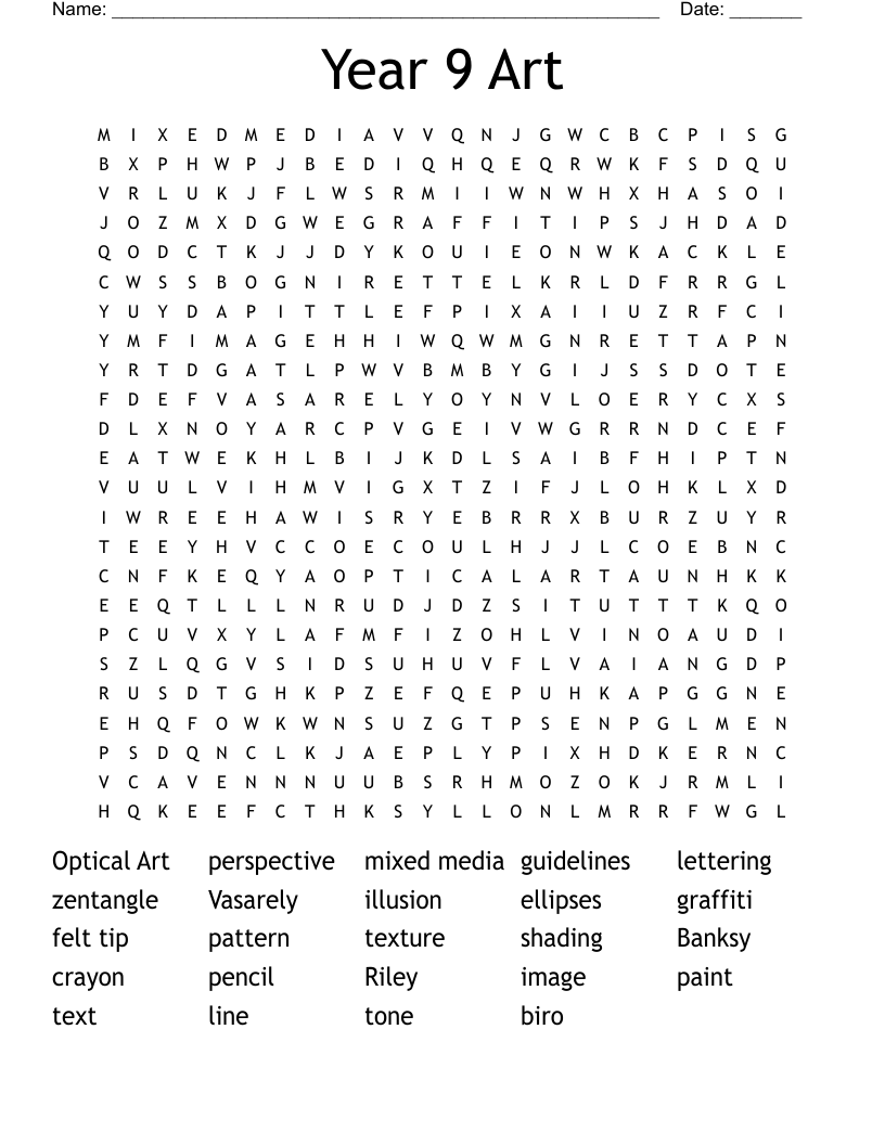 Year 9 Art Word Search