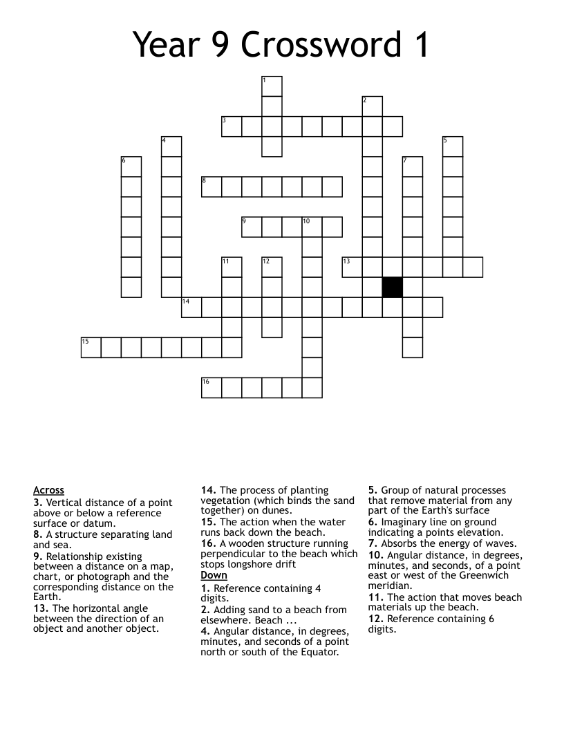 Year 9 Crossword 1