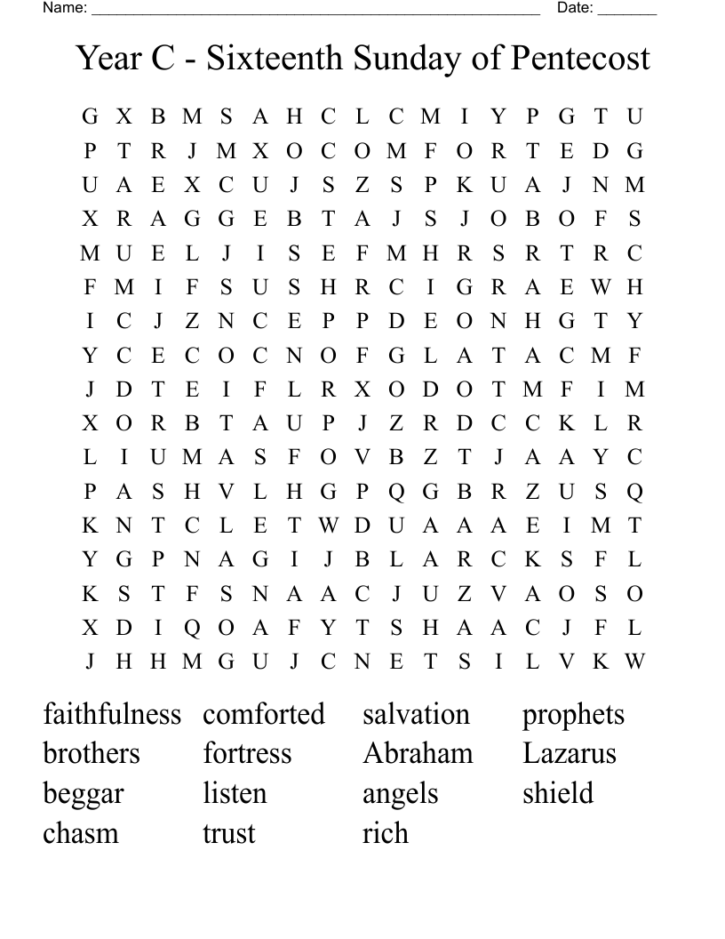 Year C - Sixteenth Sunday of Pentecost Word Search