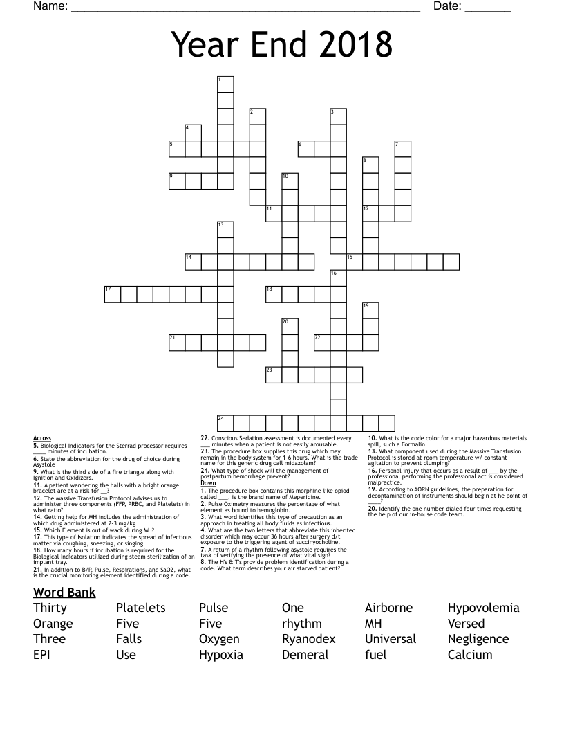 Year End 2018 Crossword