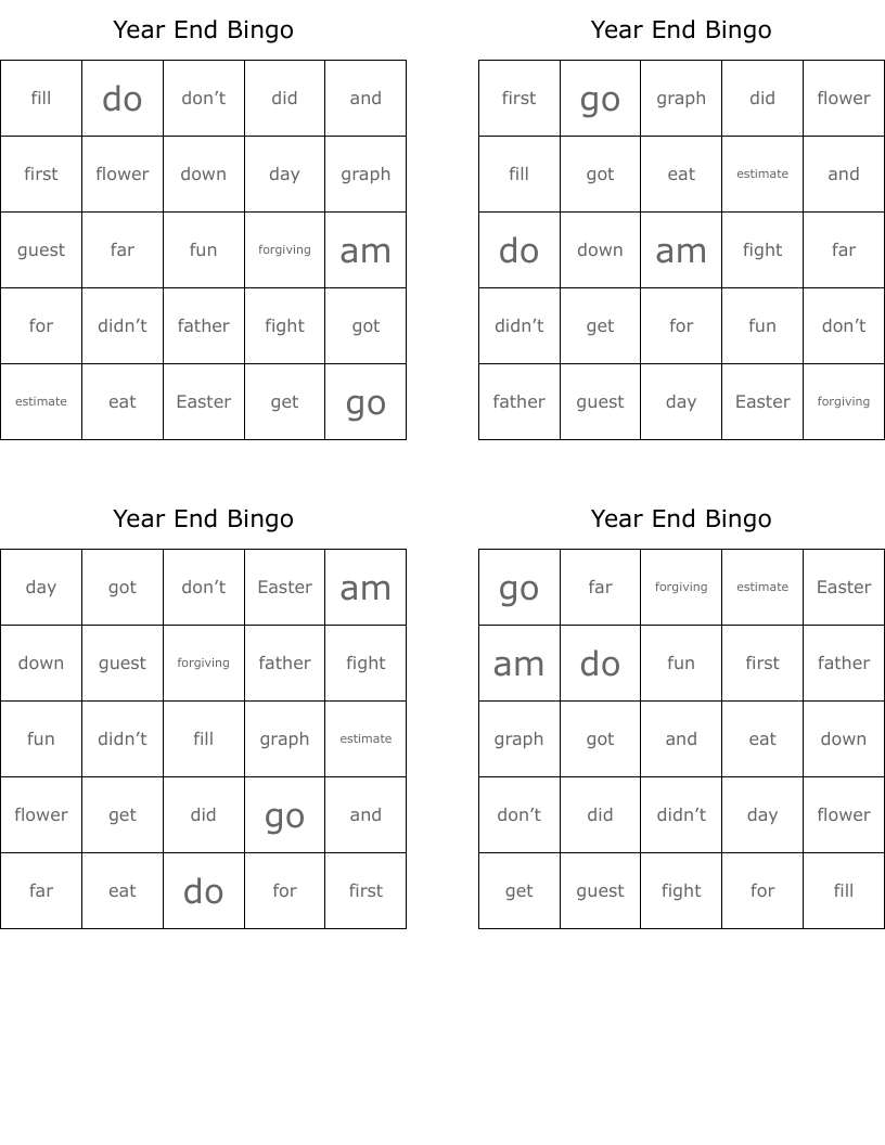 Year End Bingo