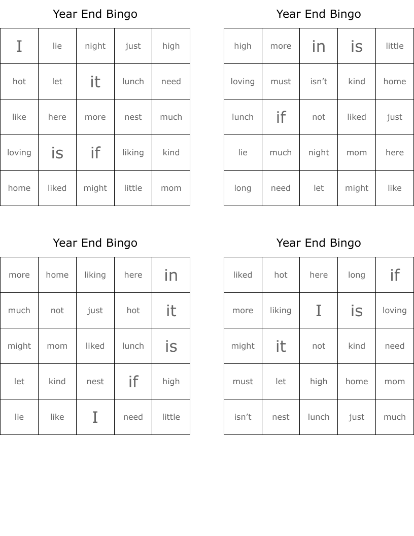 Year End Bingo