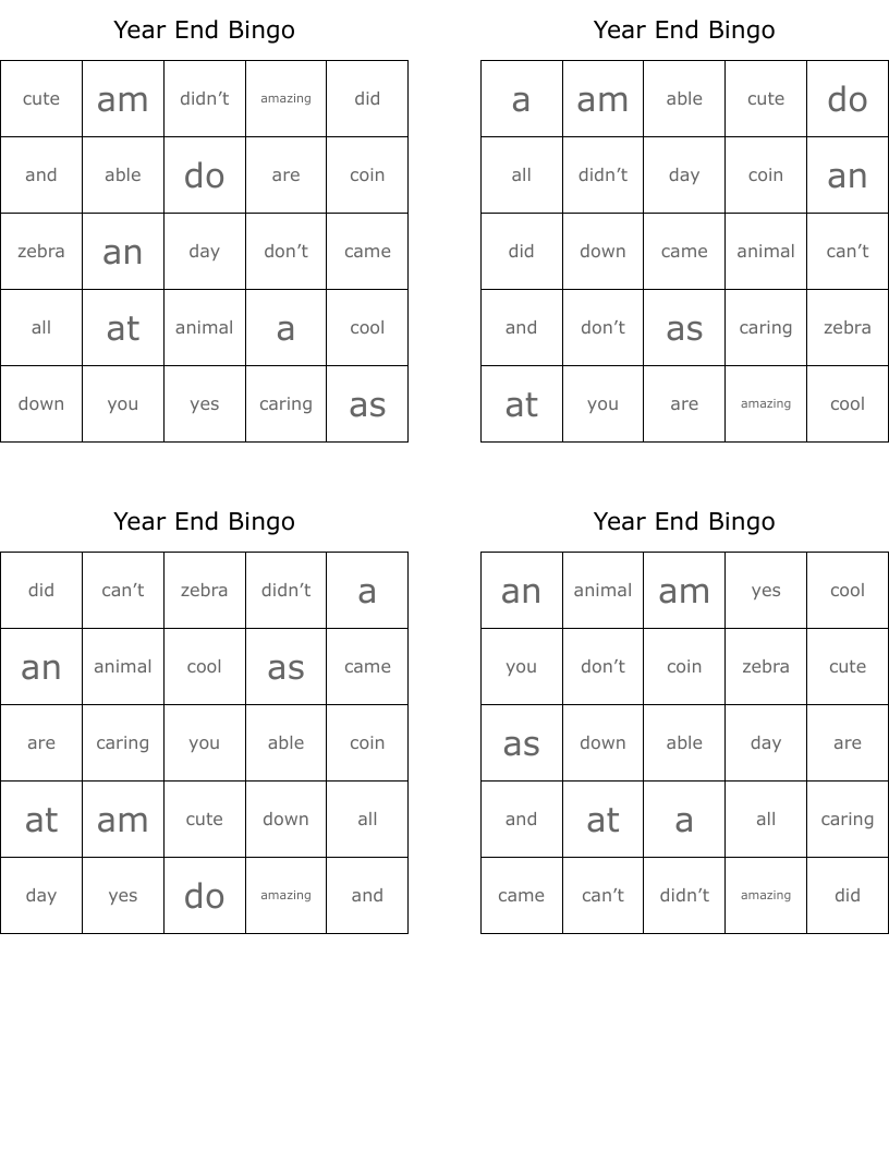 Year End Bingo