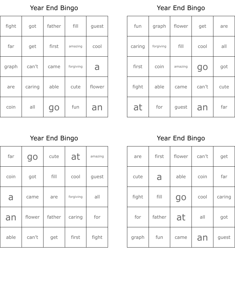 Year End Bingo