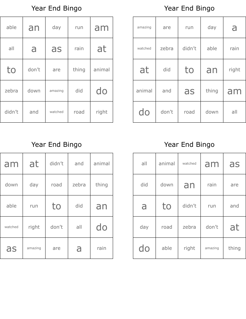 Year End Bingo