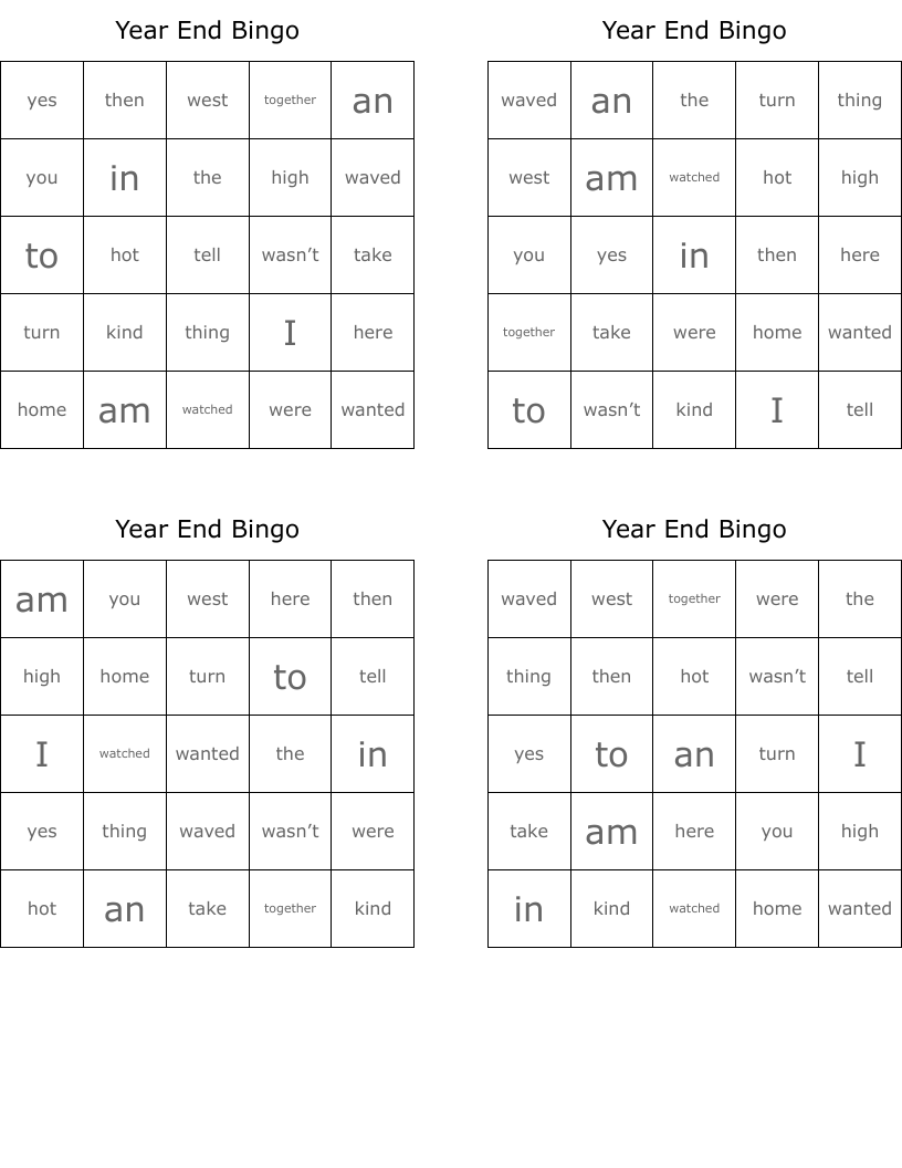 Year End Bingo