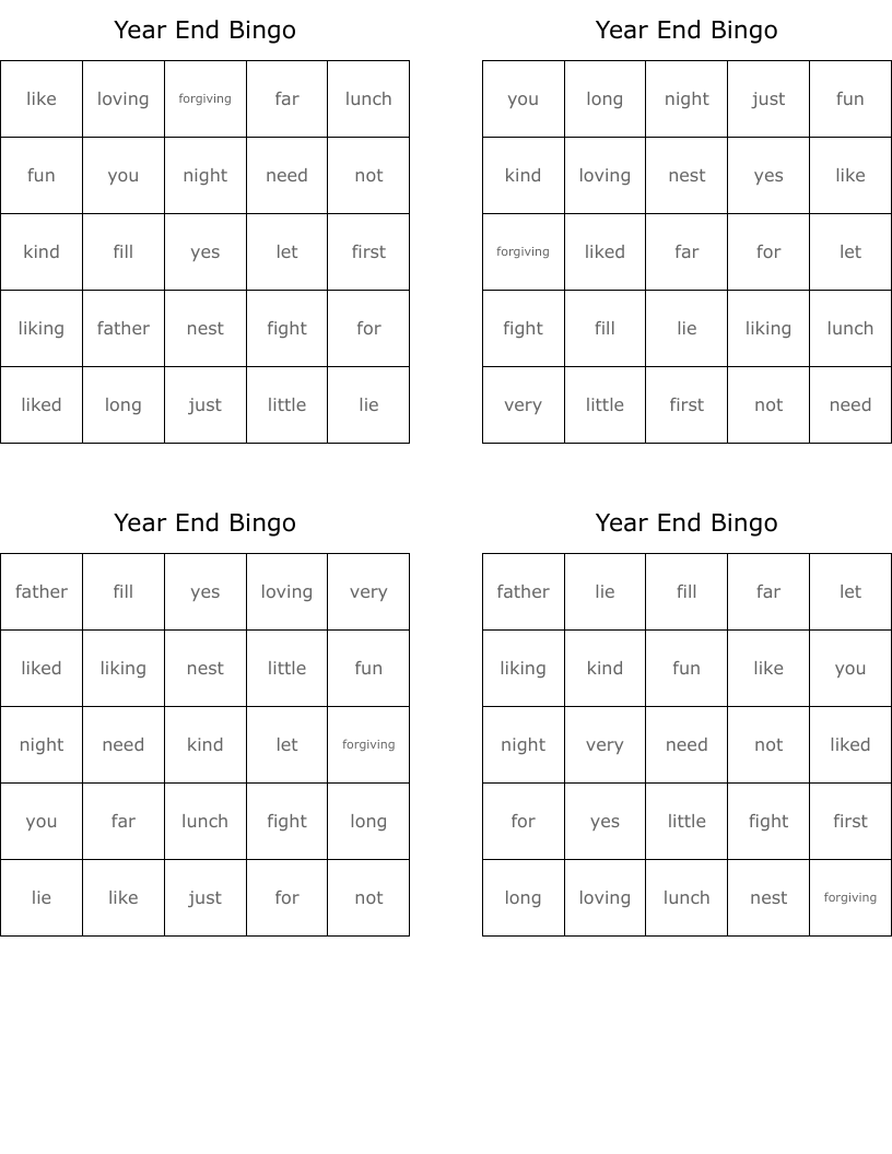 Year End Bingo