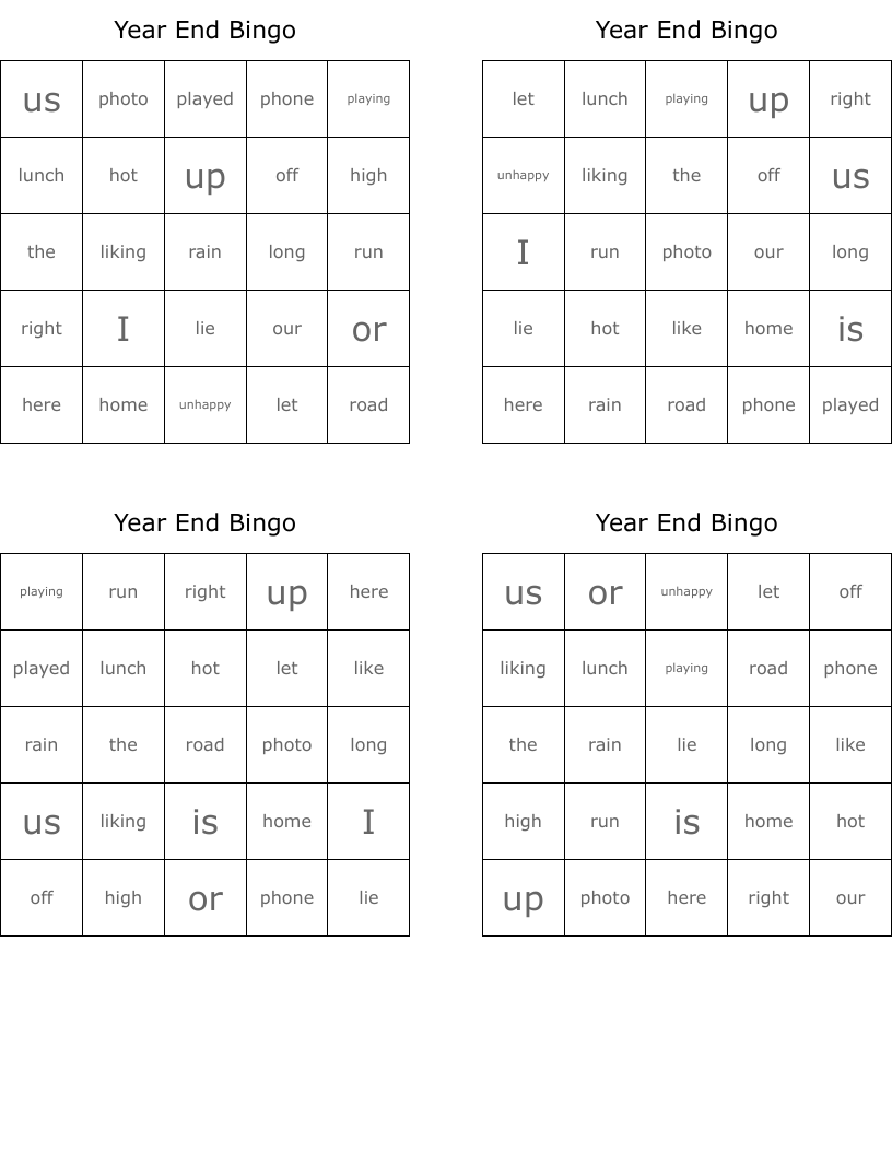 Year End Bingo