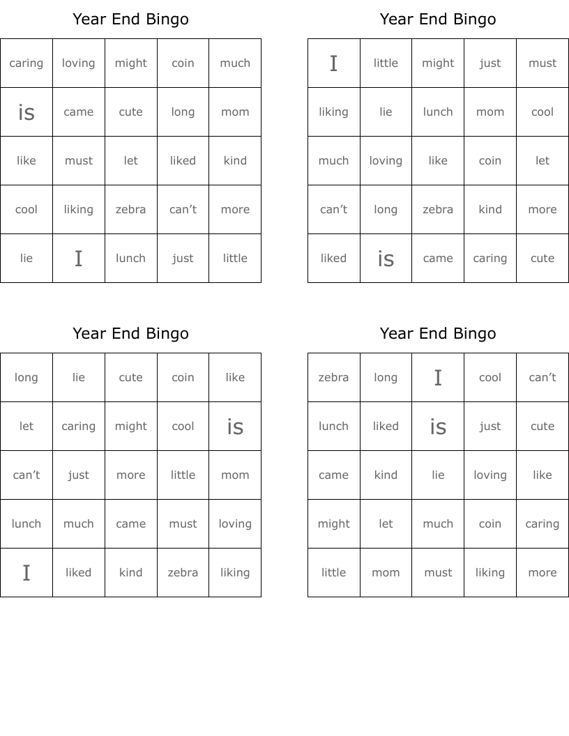 Year End Bingo
