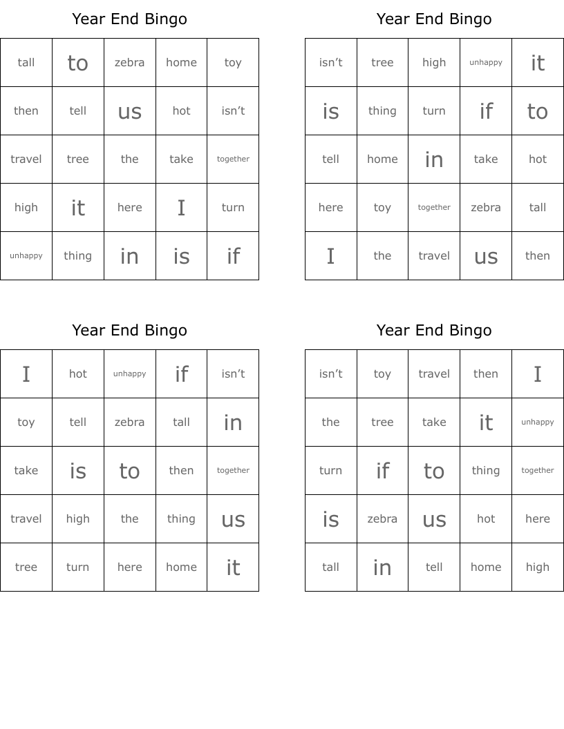 Year End Bingo