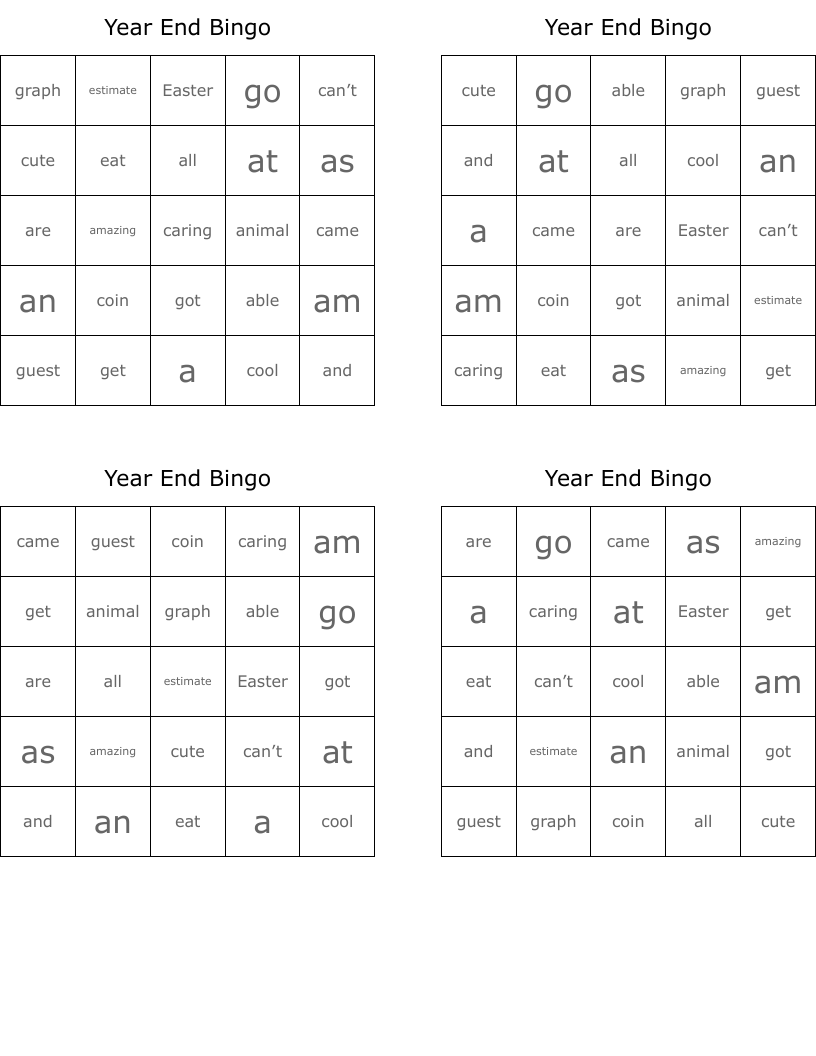 Year End Bingo