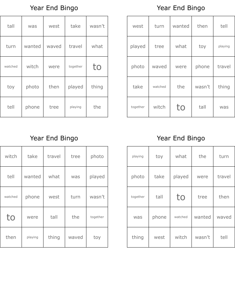 Year End Bingo