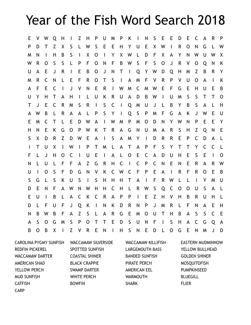 Year of the Fish Word Search 2018