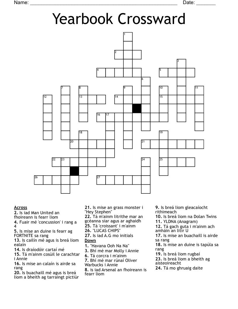Yearbook Crossward Crossword