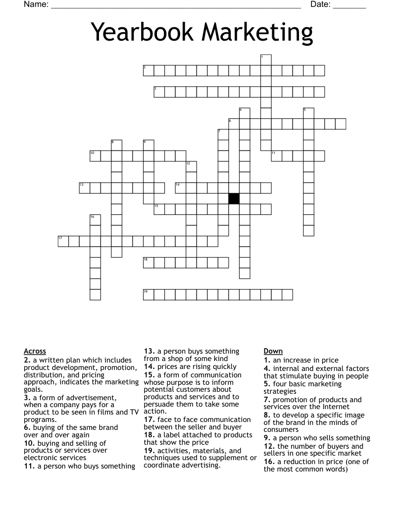 Yearbook Marketing Crossword