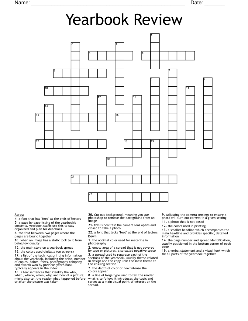 Yearbook Review Crossword