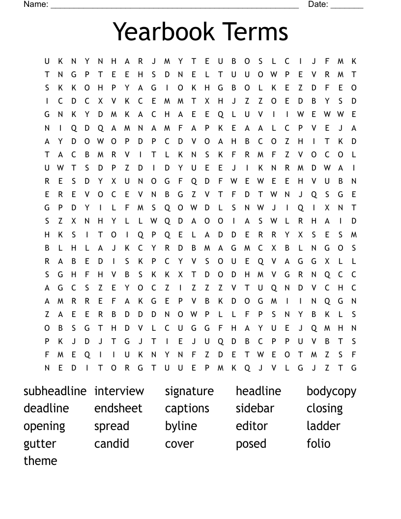 Yearbook Terms Word Search
