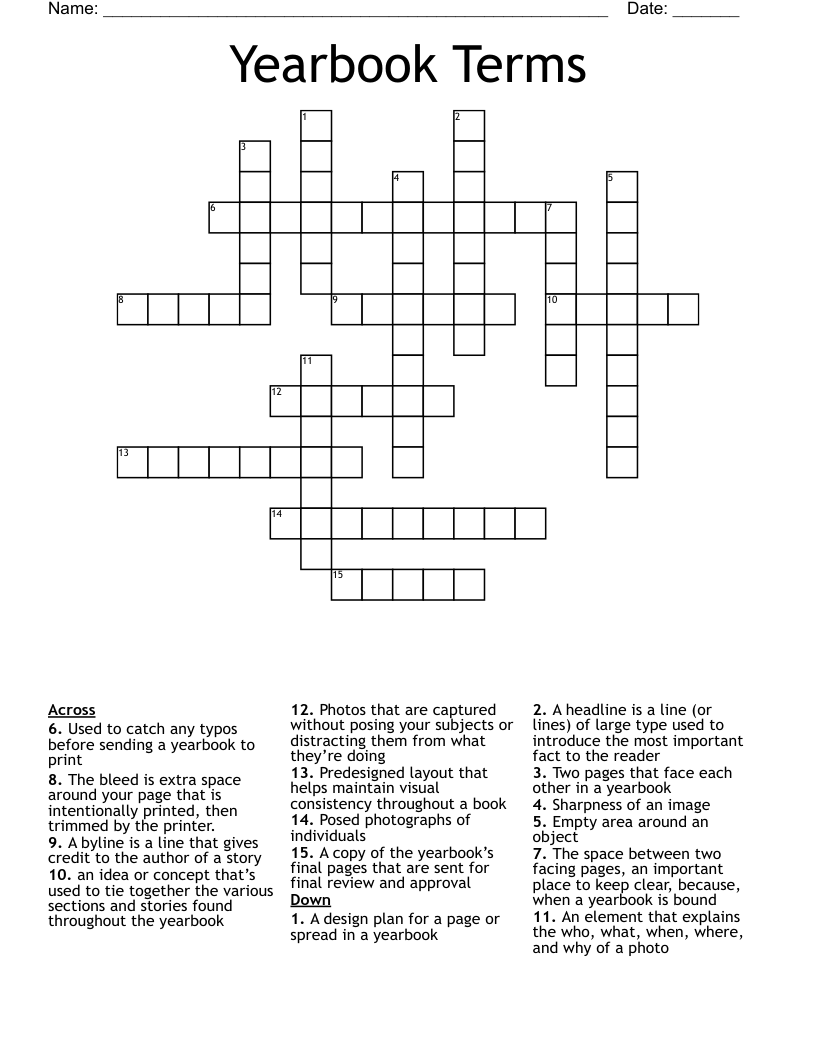 Yearbook Terms Crossword
