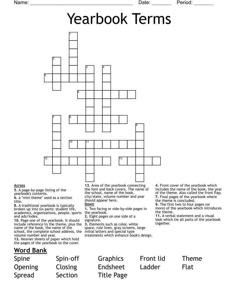Yearbook Terms Crossword