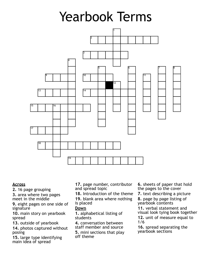 Yearbook Terms Crossword