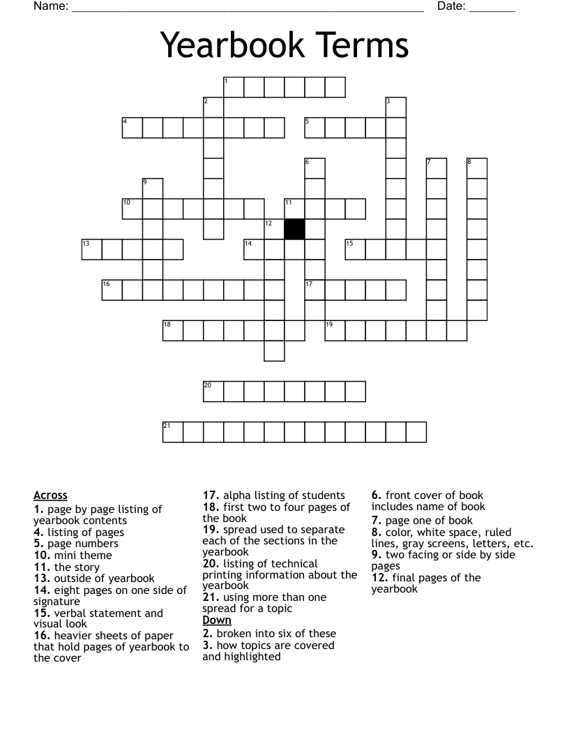 Yearbook Terms Crossword