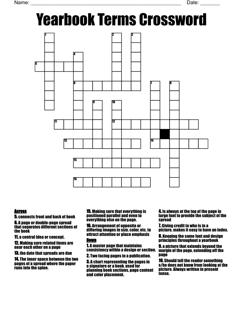 Yearbook Terms Crossword