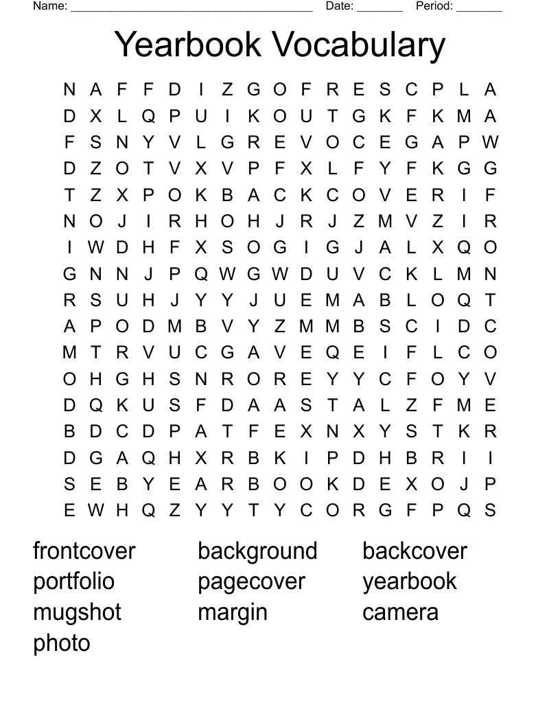 Yearbook Vocabulary Word Search