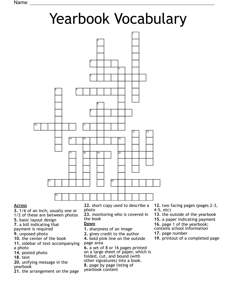 Yearbook Vocabulary Crossword