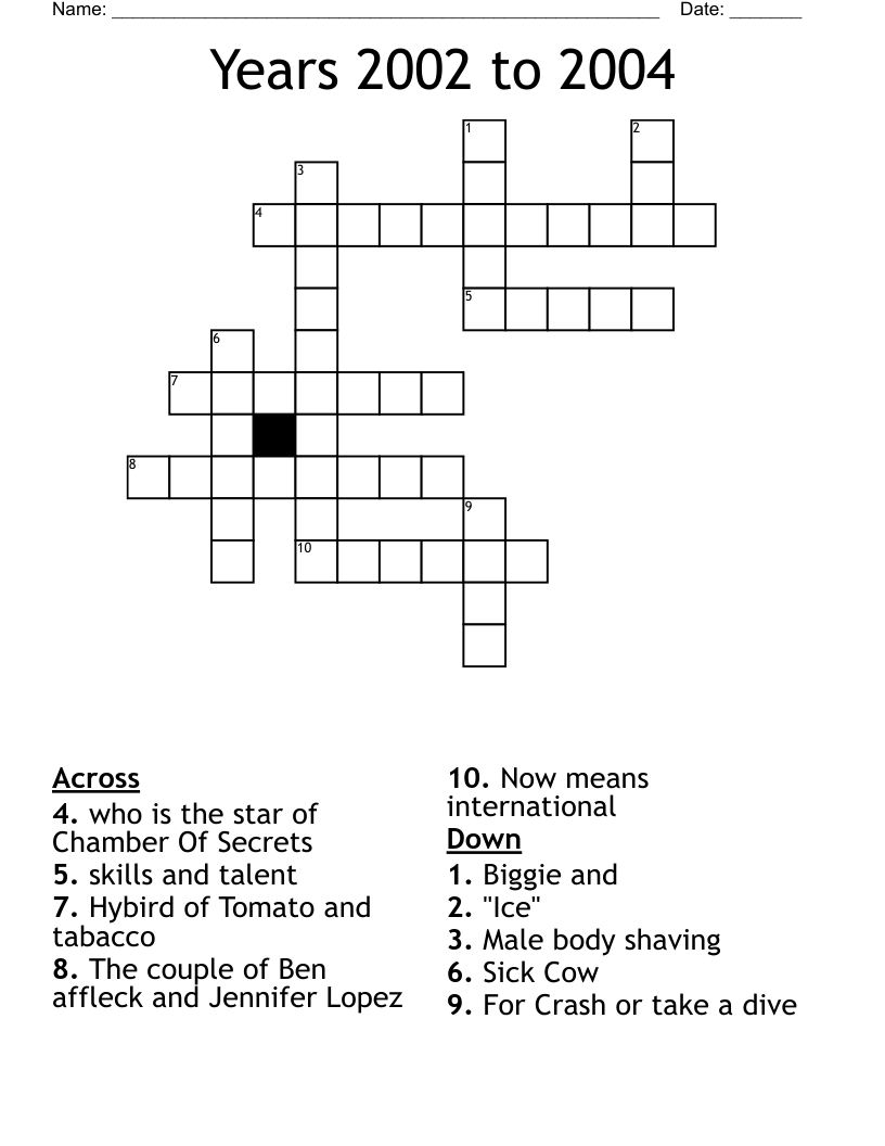 Years 2002 to 2004  Crossword