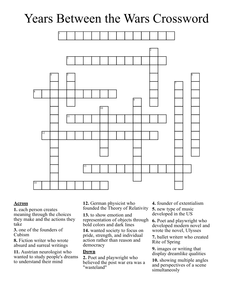 Years Between the Wars Crossword