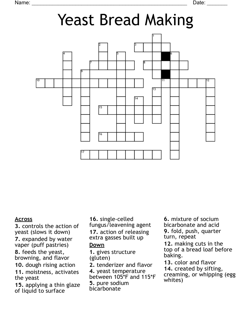 Yeast Bread Making Crossword