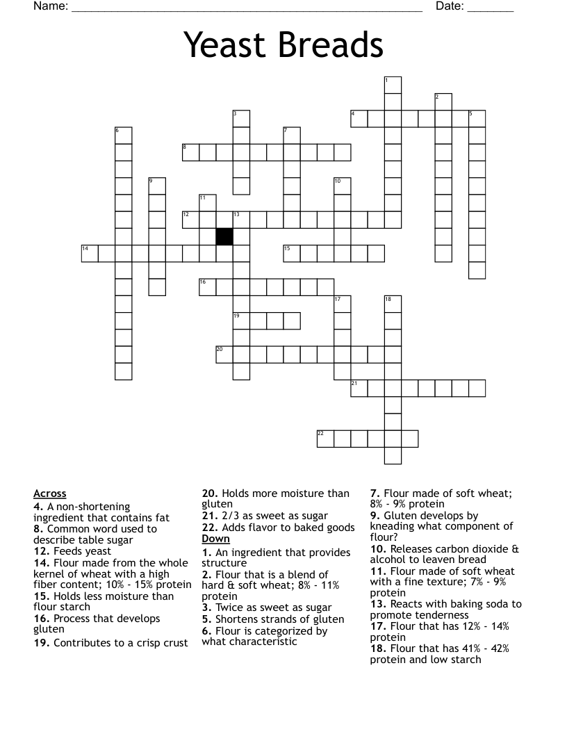 Yeast Breads Crossword