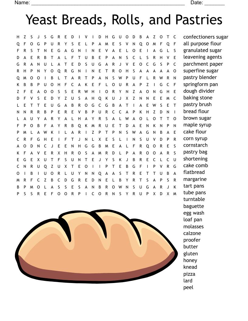 Yeast Breads, Rolls, and Pastries Word Search