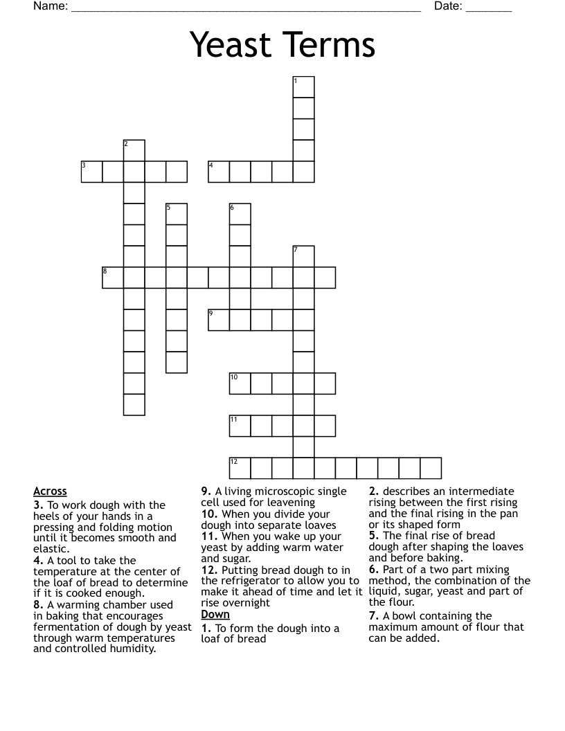 Yeast Terms Crossword