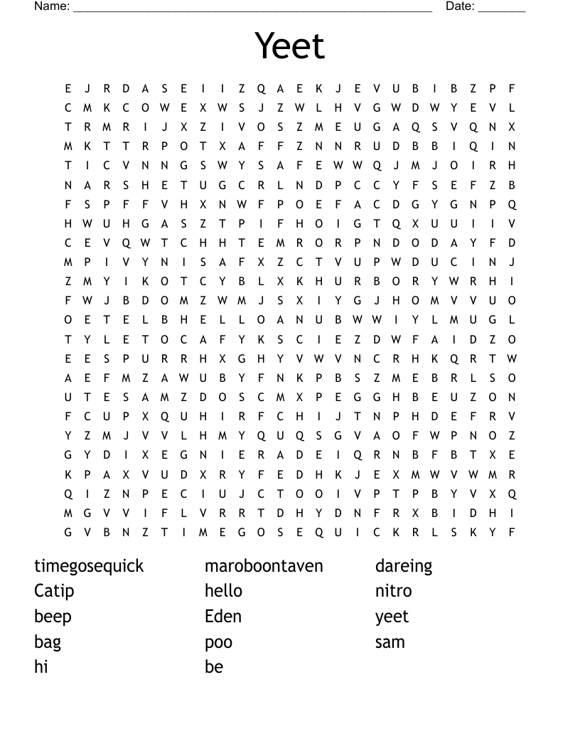 Yeet Word Search