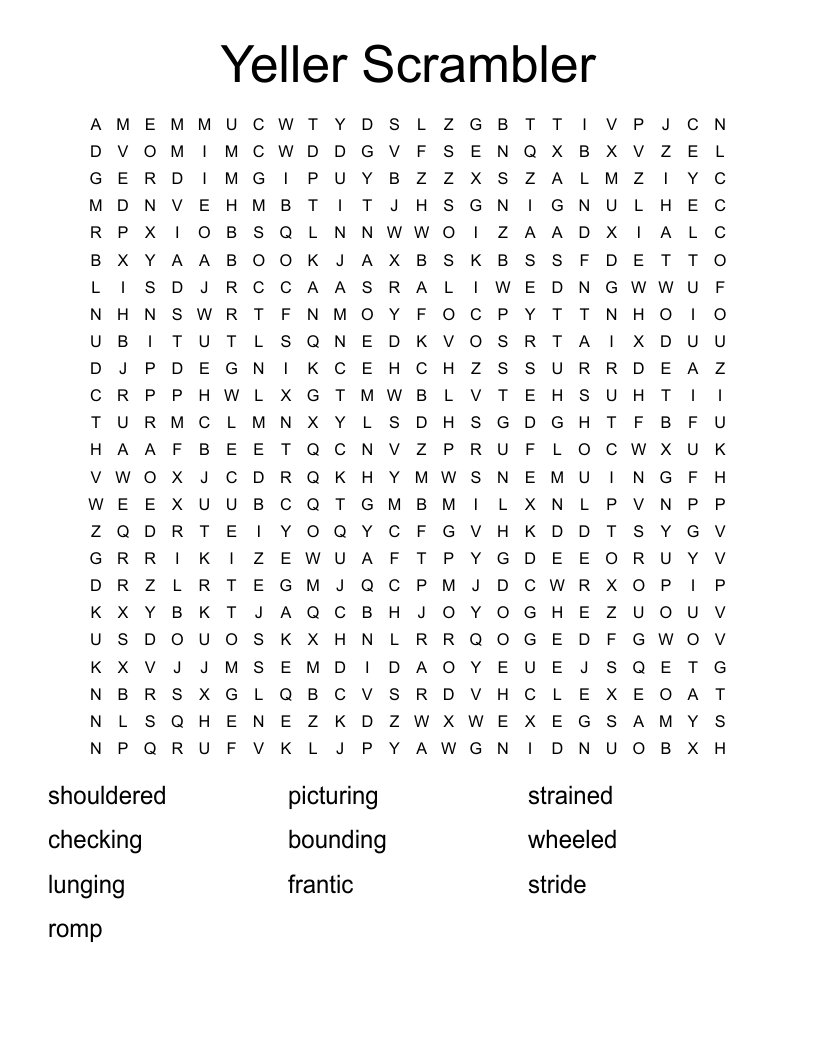 Yeller Scrambler Word Search