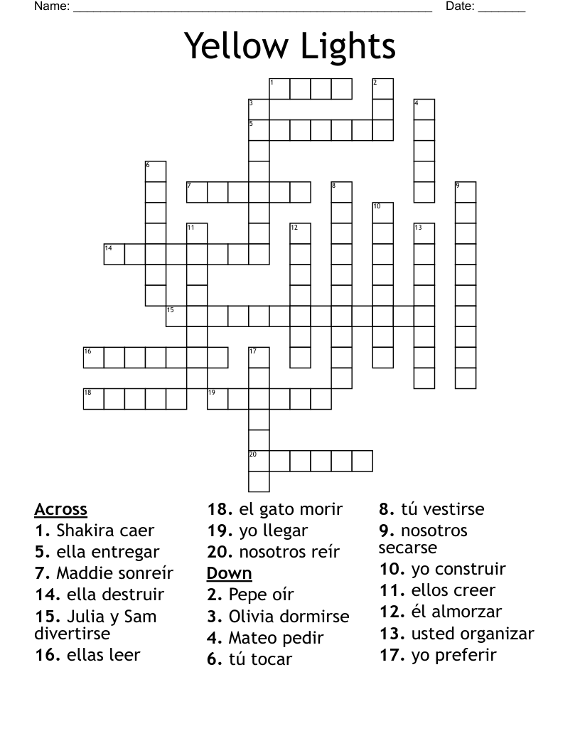 Yellow Lights Crossword
