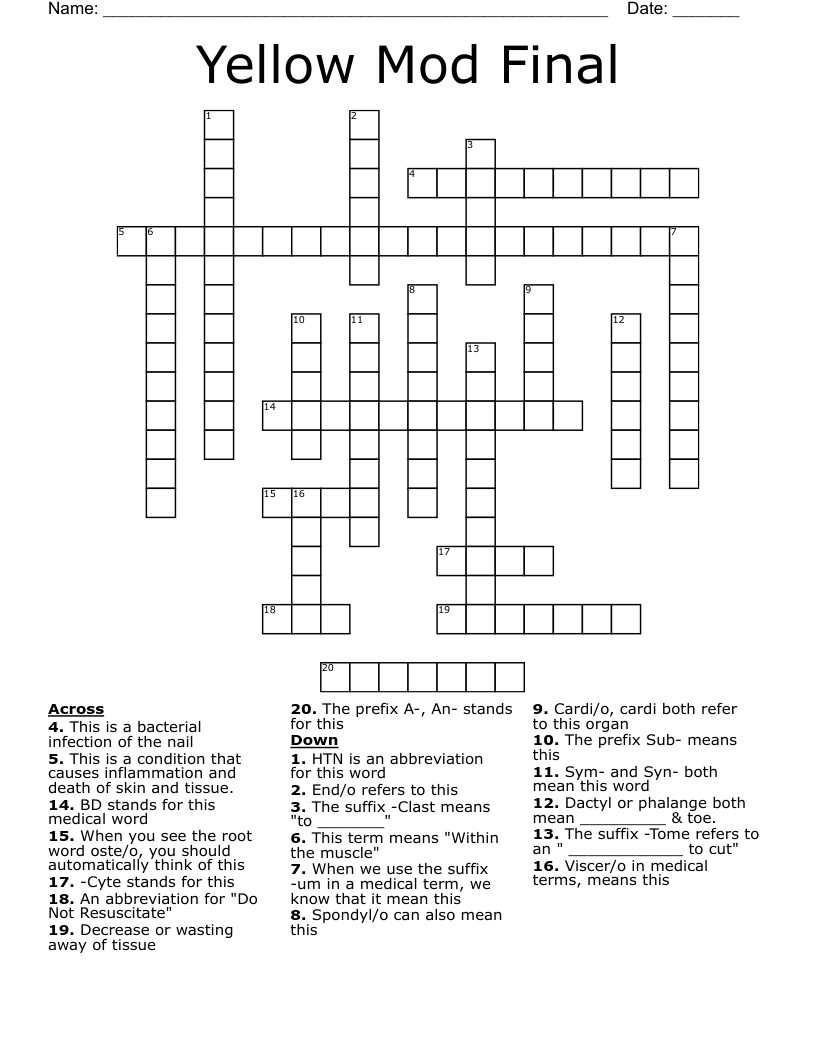 Yellow Mod Final Crossword