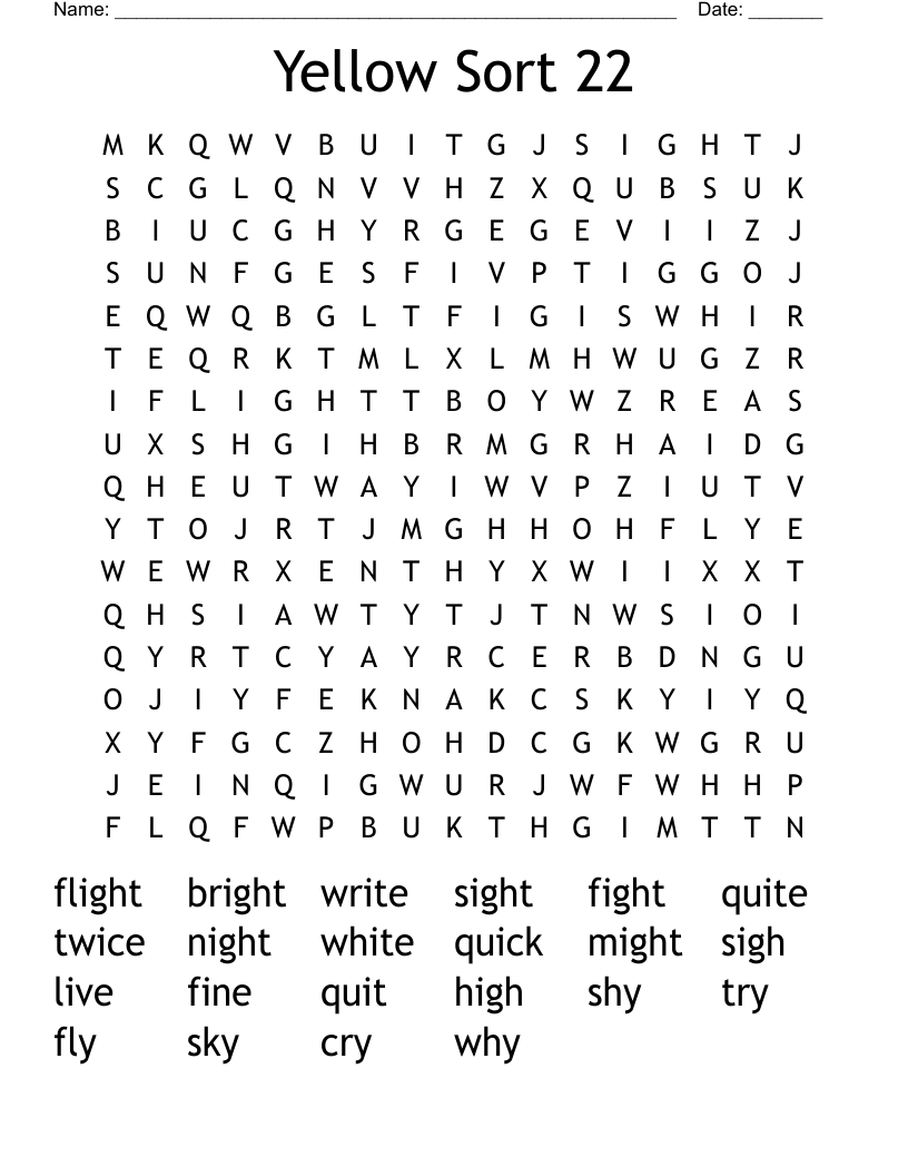 Yellow Sort 22 Word Search