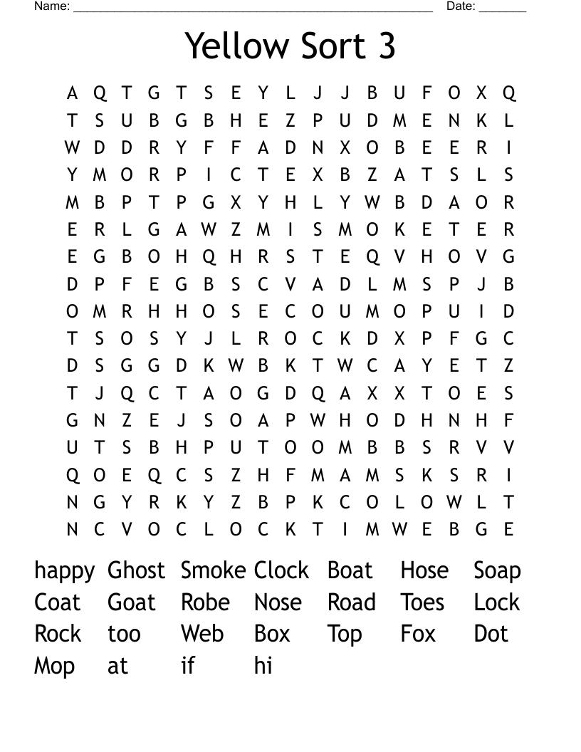Yellow Sort 3 Word Search