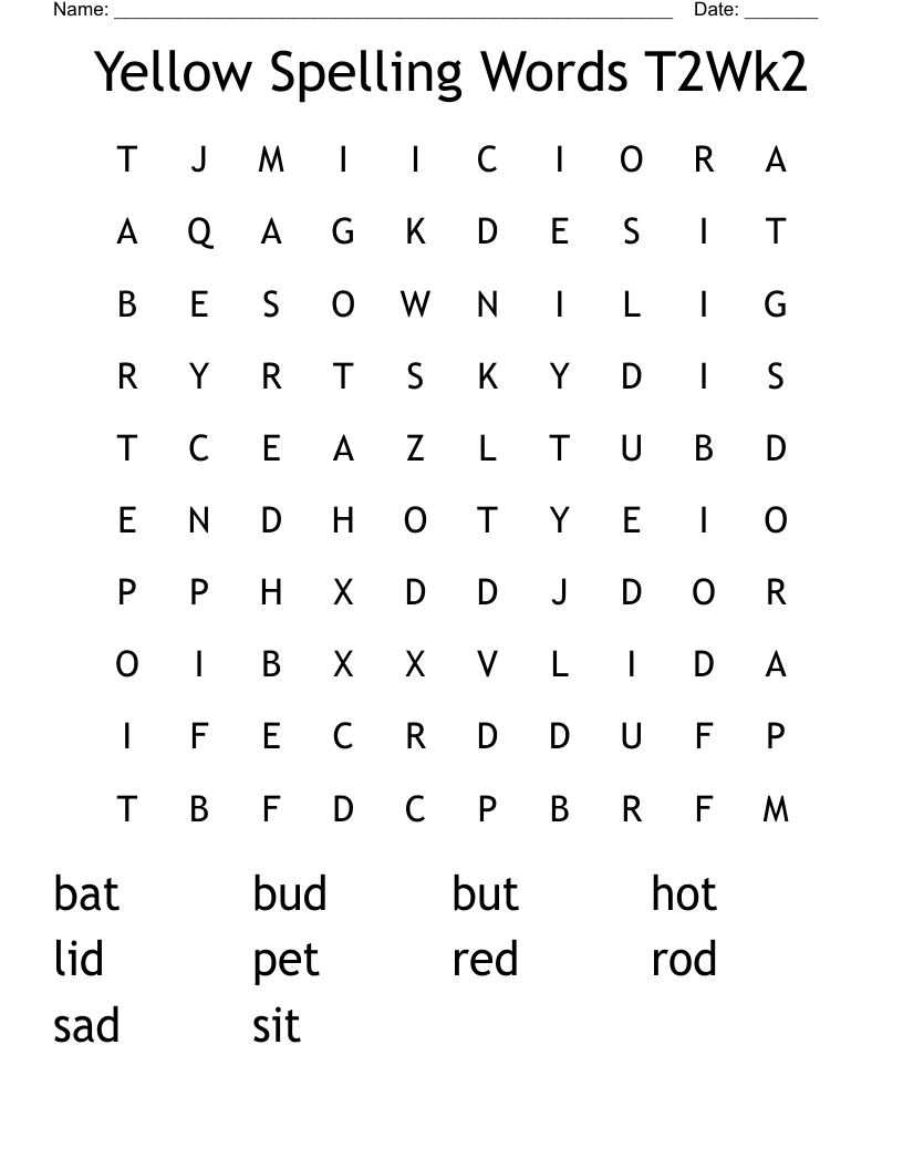 Yellow Spelling Words T2Wk2 Word Search
