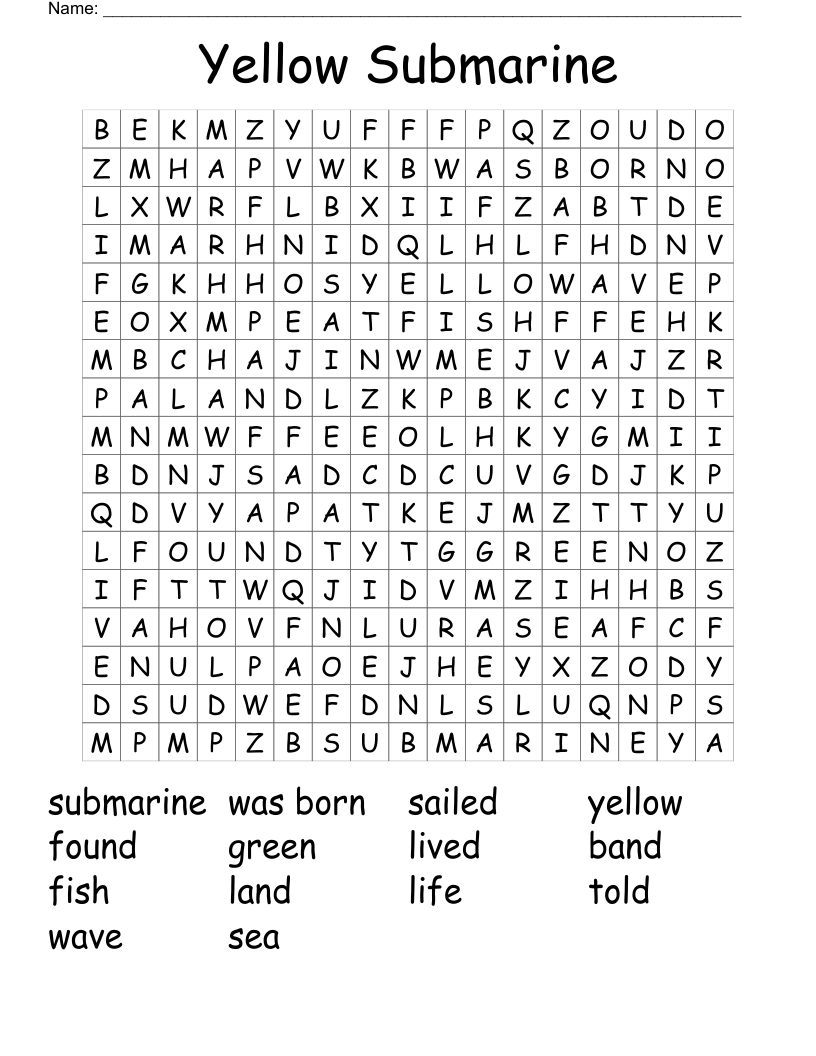 Yellow Submarine Word Search