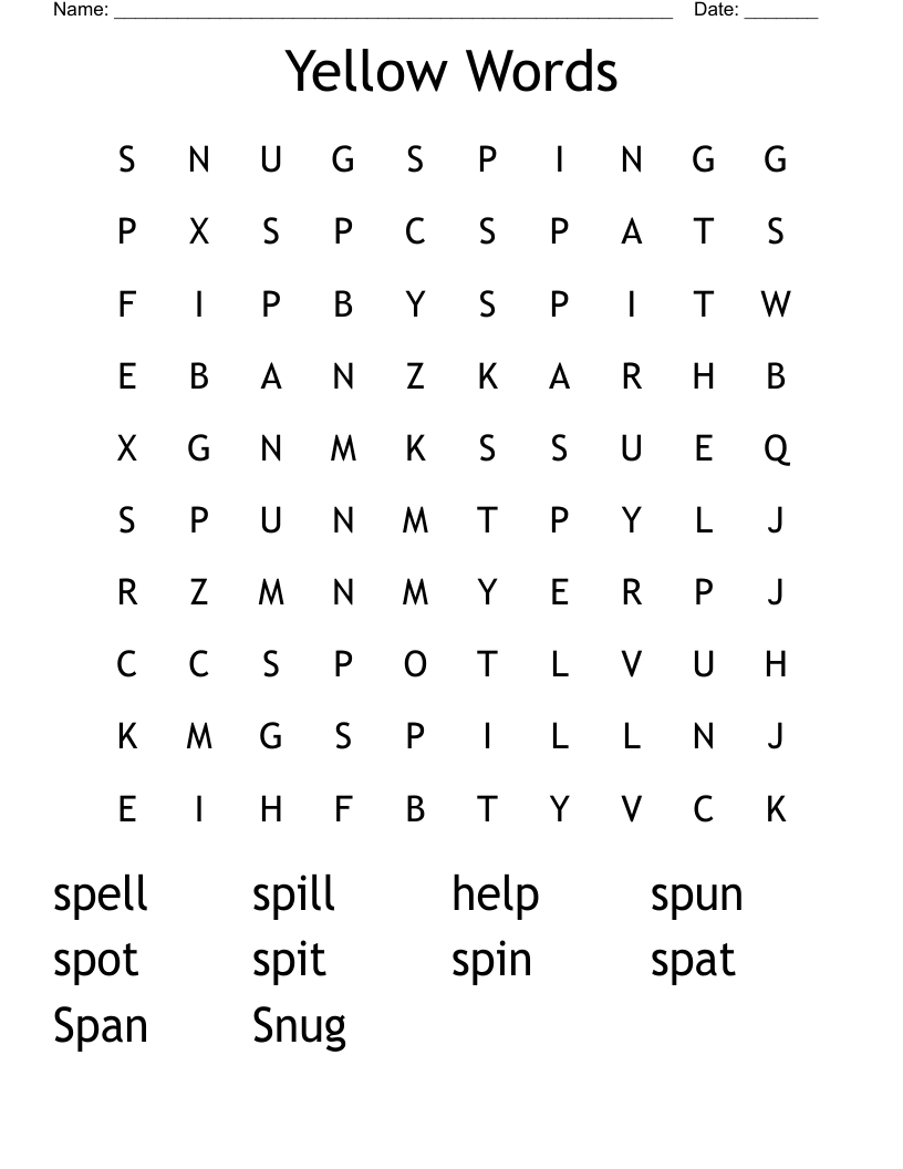 Yellow Words Word Search