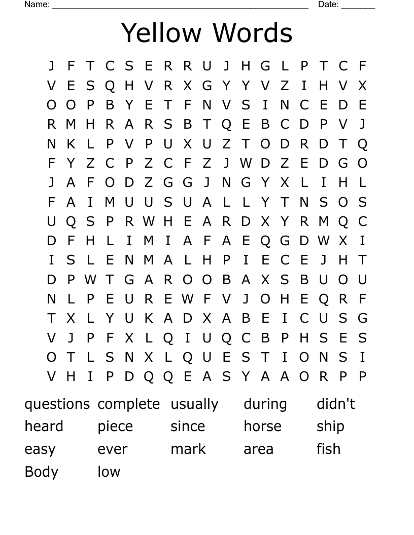 Yellow Words Word Search